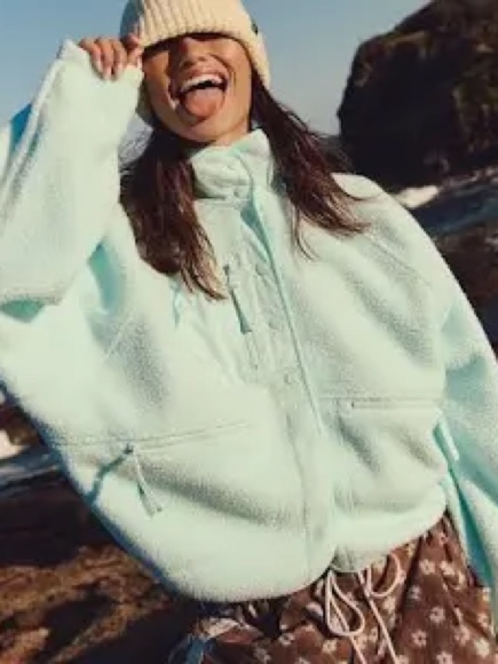 Free People Hit The Slopes Jacket Full SnapUp Light Mint Slouchy Size X Large